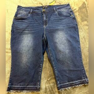 BloomChic Plus Size Moderately Stretchy High Rise Knee Denim Shorts